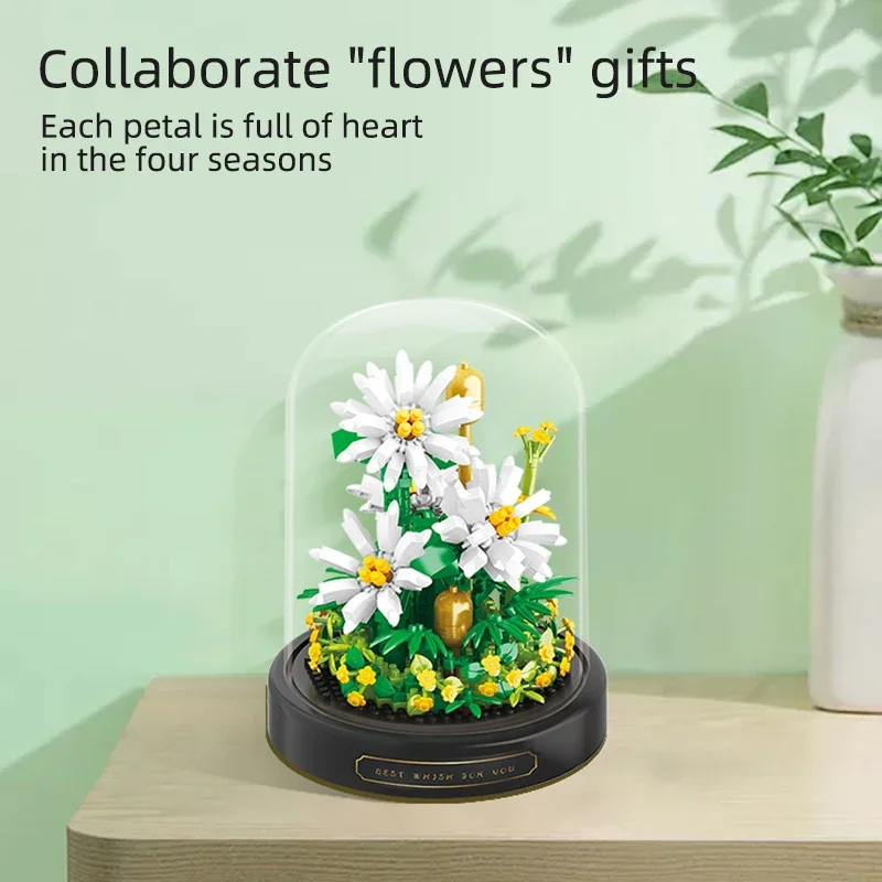 Mini City Rose girasole vasi Bouquet Building Block fiore eterno decorazione della casa modello fai da te mattoni giocattoli per bambini regalo di compleanno