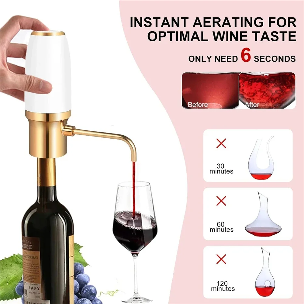 

One Touch Electric Wine Aerator Fast Decanting Stainless Steel Wine Decanter Dispenser USB Rechargeable Whisky Pourer for Party
