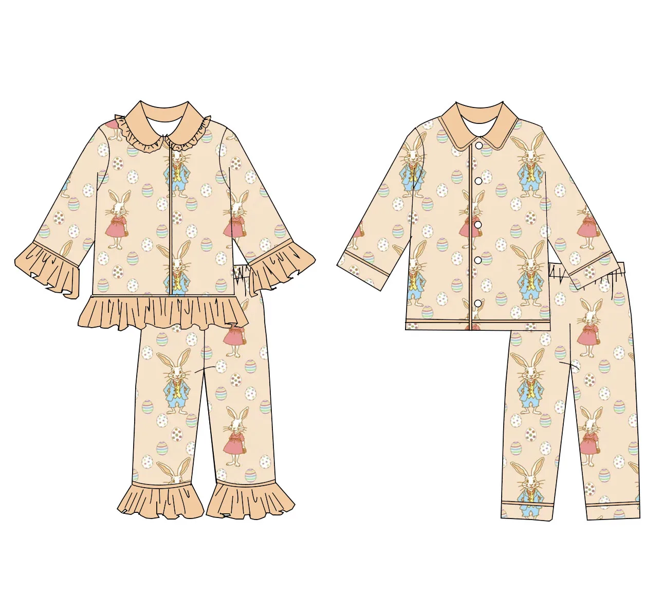 لا موك أرنب وبيضة طباعة عيد الفصح جديد الخريف والشتاء الرجال والنساء منامة بأكمام طويلة بوتيك بالجملة. #2