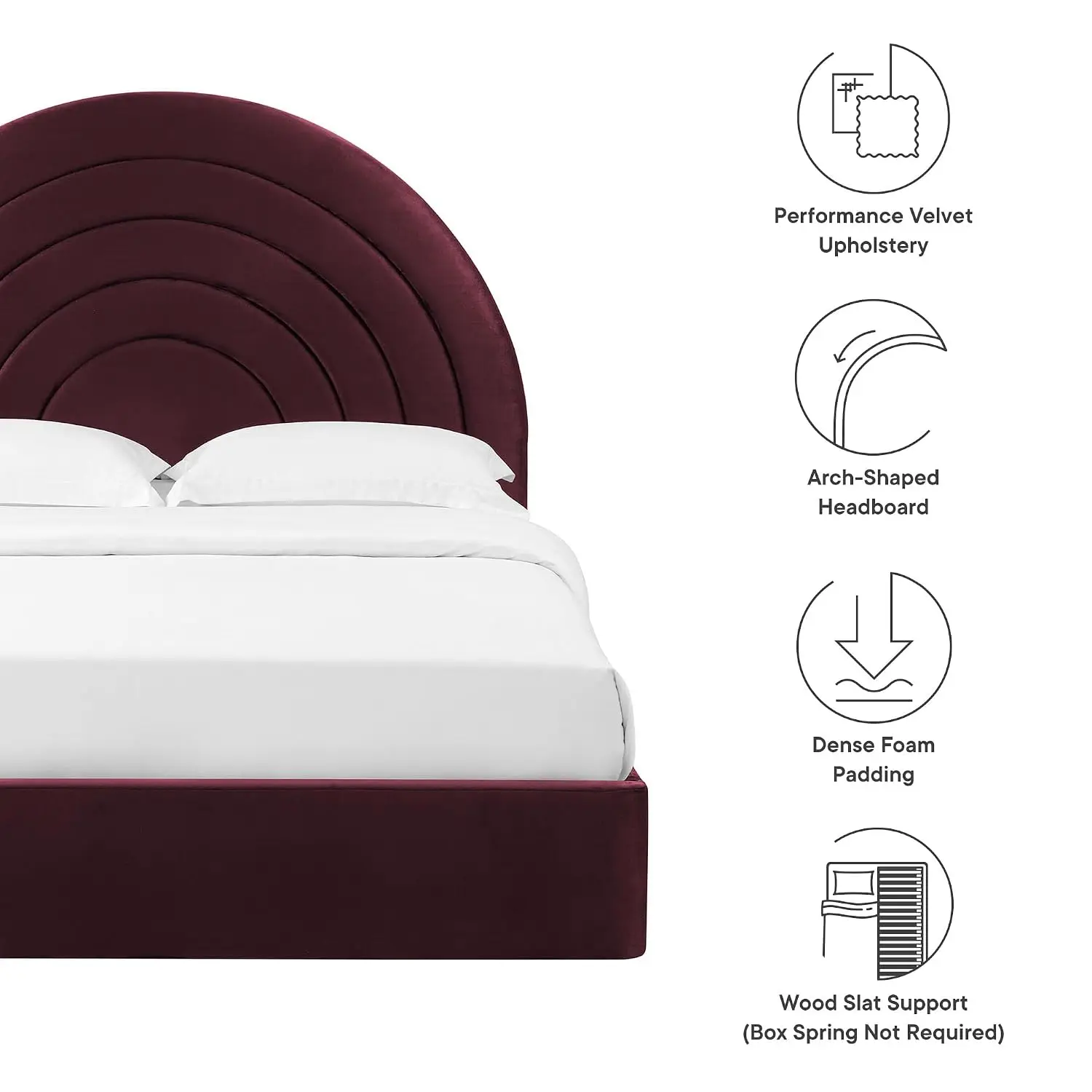 Velvet Platform Bed Queen Size Arch Padded Headboard Plinth Base Upholstered Bed Frame, Customized - view 3
