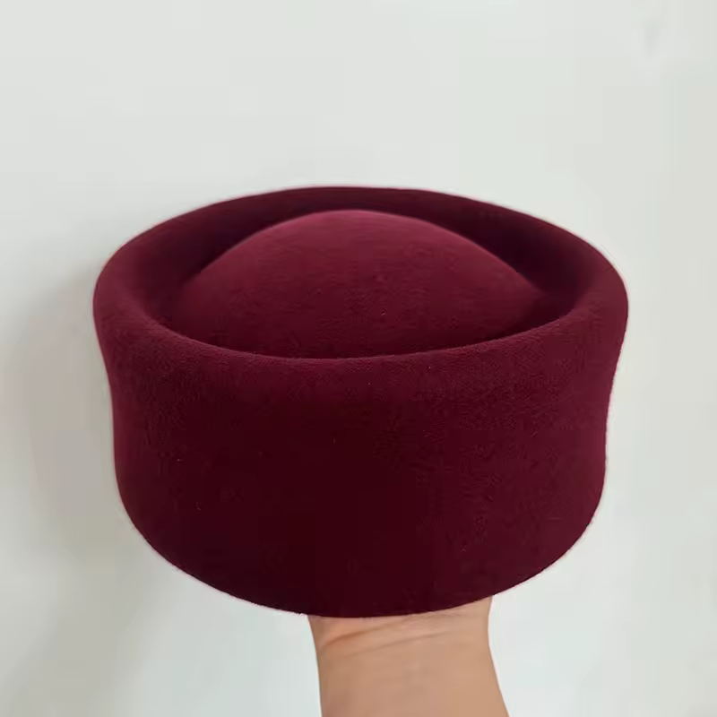 Retro Flight Attendant Ball Hat Women's 100% Wool Felt Beret Party Charming Hat Wedding Cocktail Party Medicine Box Hat - Image 9