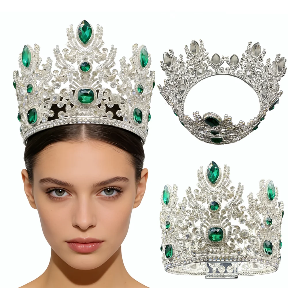 

Full Round Pageant Crown for Women Crystal Queen Crowns and Tiaras Girls Wedding Headband for Birthday Prom Bridal Party Costume