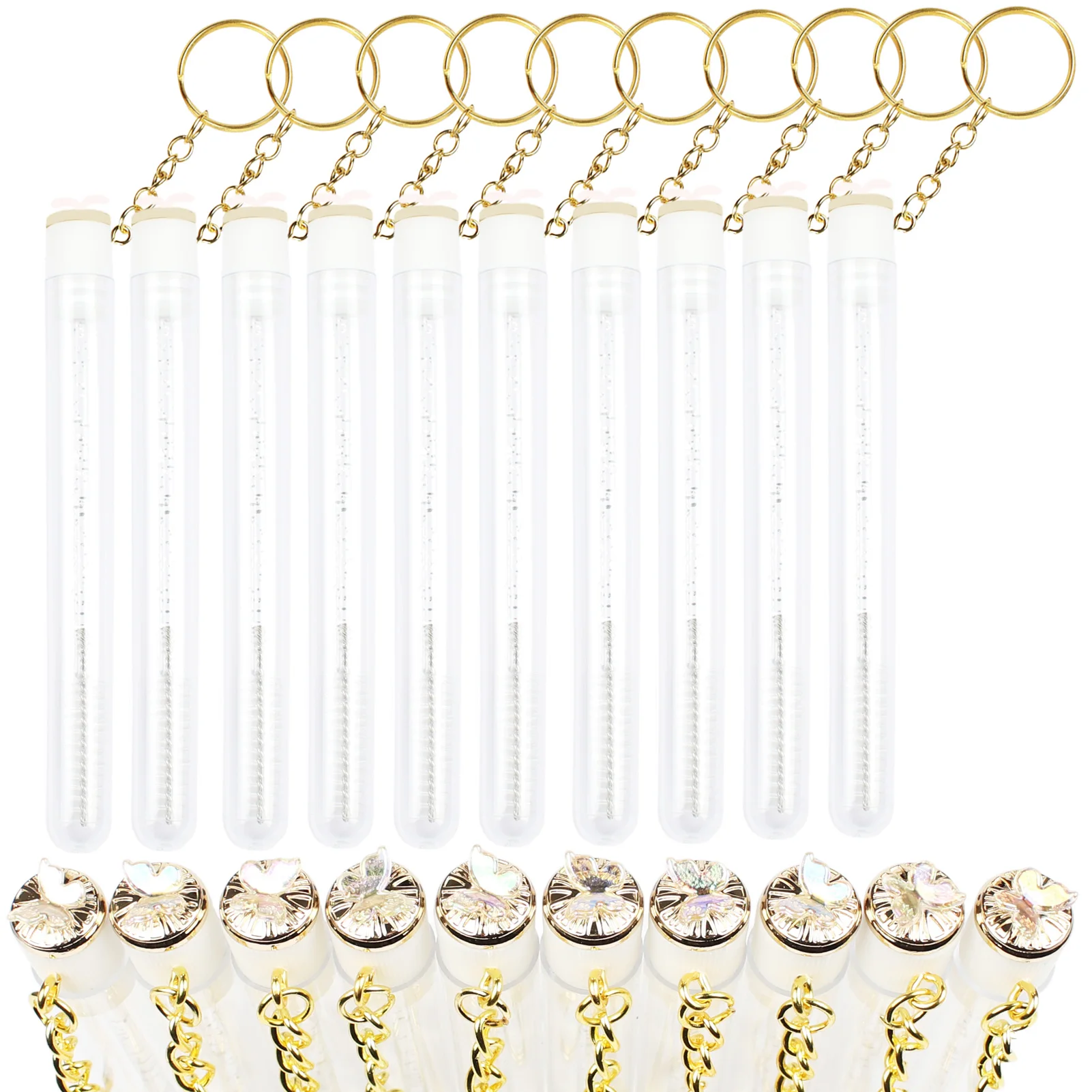 10 مجموعات عصا الماسكارا أنبوب مع سلسلة المفاتيح مجموعة فراشة ماسكارا فرش رمش Spoolies فرشاة ماكياج أداة قضيب