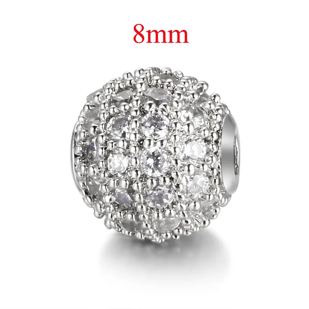 3pcs/Lot 6/8/10mm Diy Brass Zircon Beads Wholesale Micro Pave Cubic Zirconia Disc Round CZ Ball Jewelry Bracelet Making Charm