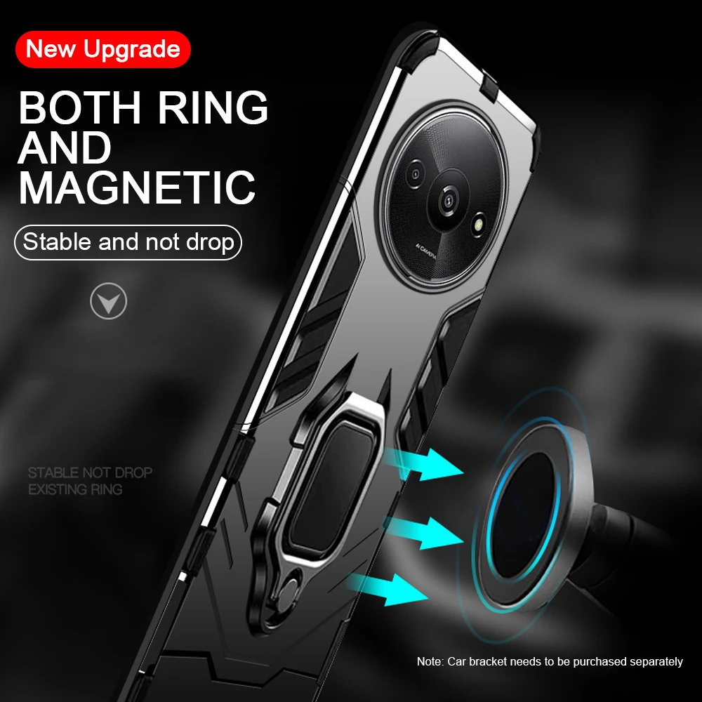 For Xiaomi Redmi A3 4G Case Anti-Knock Kickstand Magnetic Ring Armor Back Cover RedmiA3 Redmy A3 A 3 3A 4G 2024 Shockproof Coque