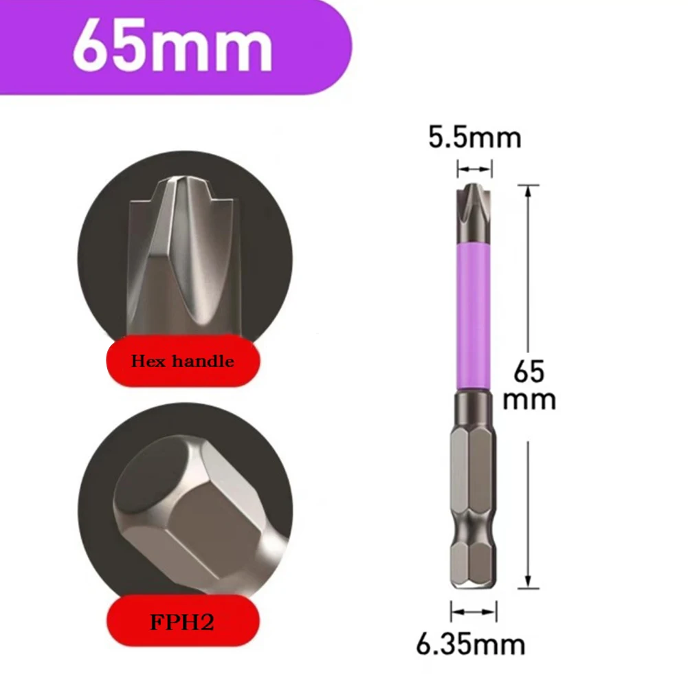 Color Coded Magnetic Special Cross Screwdriver Bit FPH2 65mm/110mm Rust Proof and Magnetic with Phosphating Black Treatment