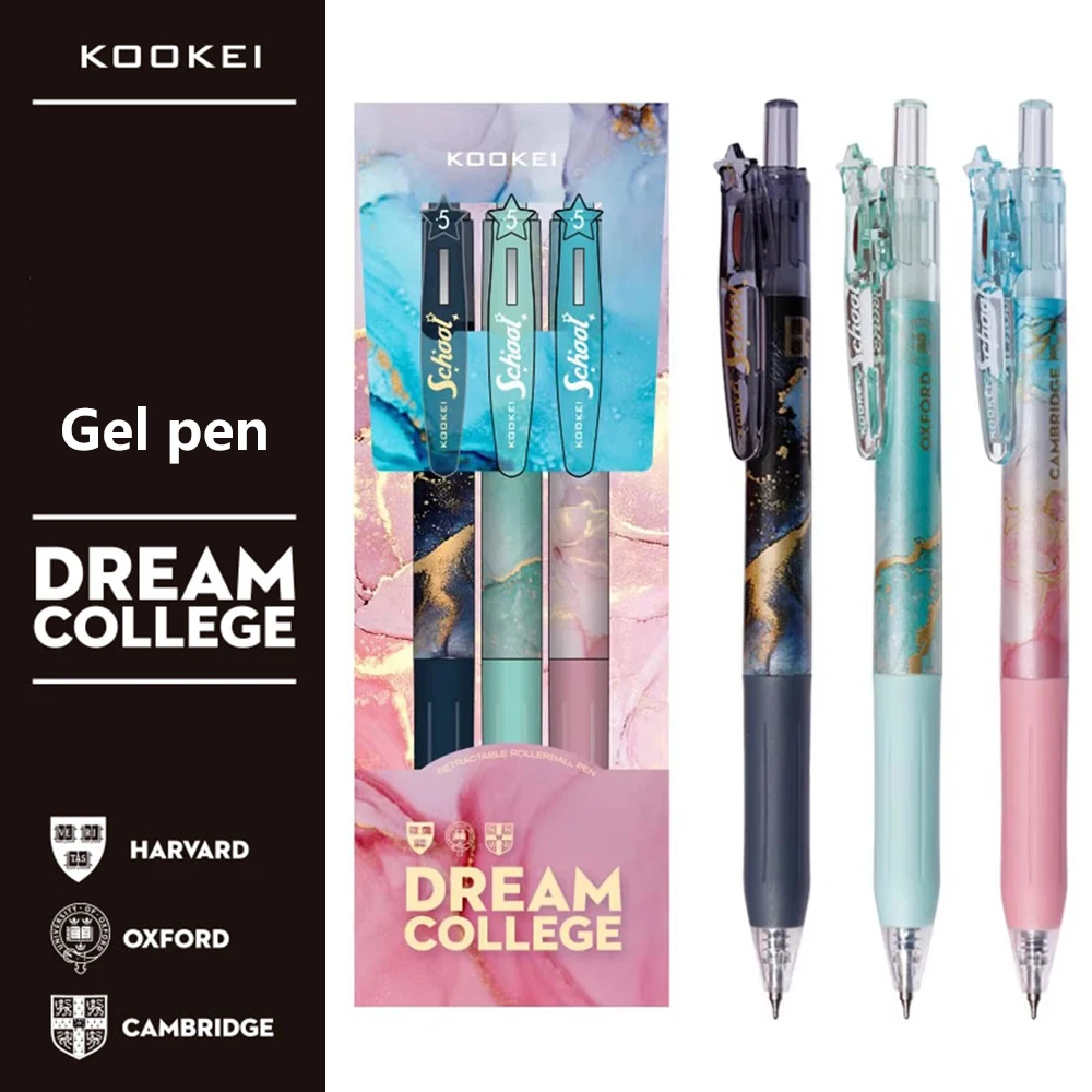 3pcs KOOKEI Gel Pens Set 0.5mm Quick Drying Large Capacity for Writing Black Kawaii School Stationery Office Accessories