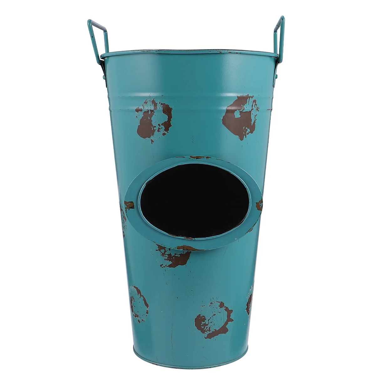 

Plant Buckets Iron Barrel Decoration Vintage Ornaments Dried Flower Container European Style Blue