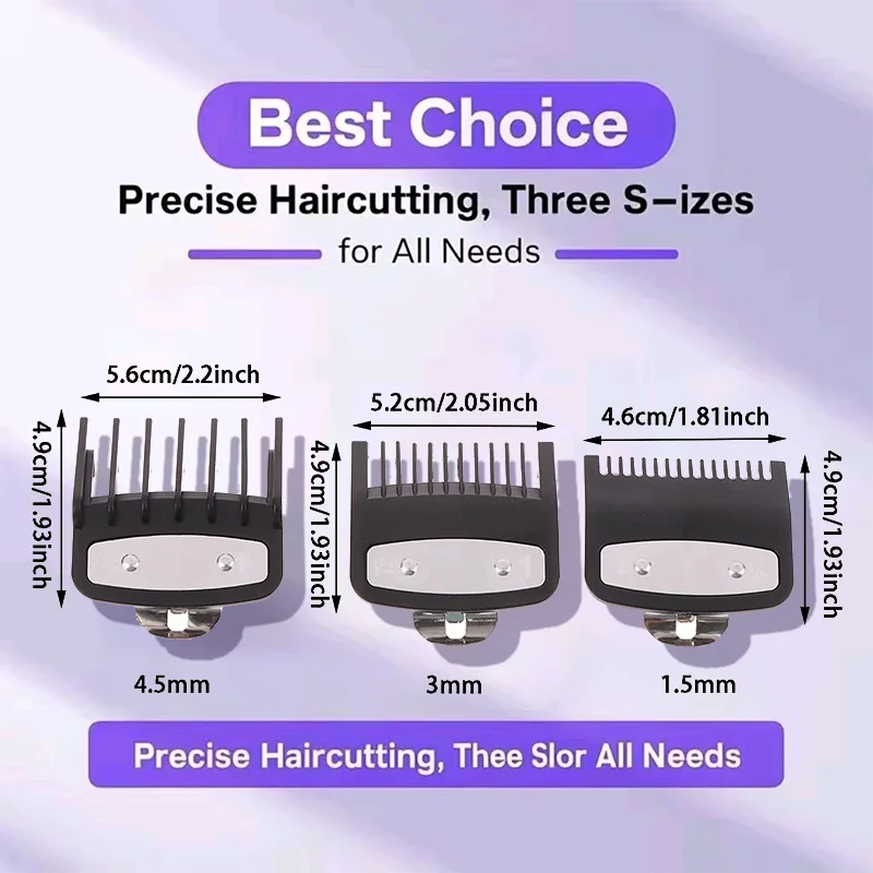 Black Precision - Cut Limit Comb Set Hair Clipper Guards Guide Combs Trimmer Styling Tools Attachment Compatible 1.5mm 3mm 4.5mm
