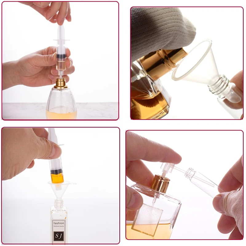 4Pcs/Set Perfume Refill Tools Set Plastic Diffuser Syringe Straw Dropper Funnel Spray Dispensing Required Cosmetic Tools