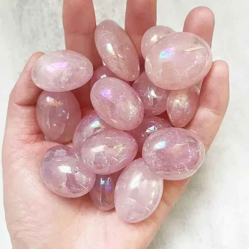 Bulk Tumble Natural Angel Aura Rose Quartz Tumbled Healing Crystal Stone