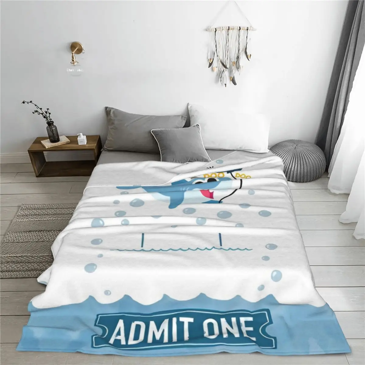 Finny The Shark Doo Fleece Throw Blanket English Cartoon Blankets for Sofa Couch Lightweight Bed Rug