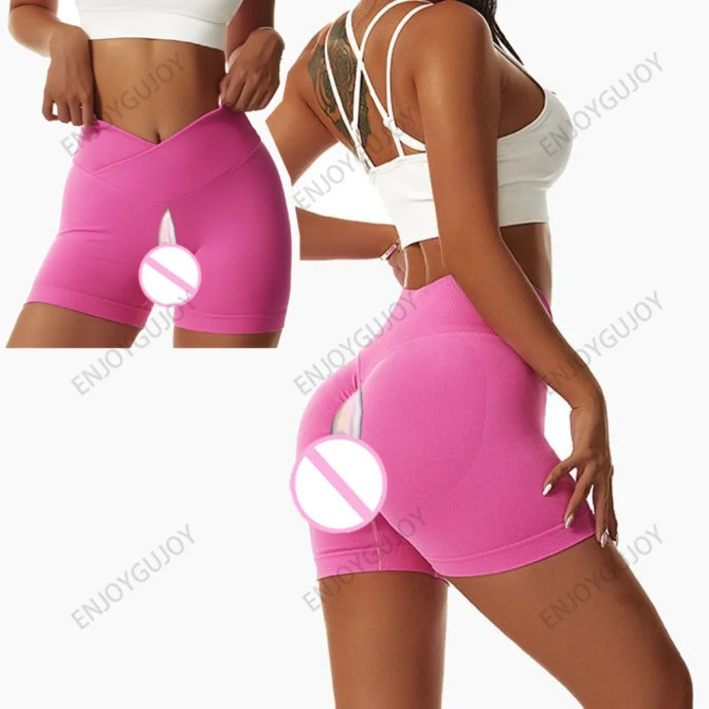 

Sexy Peach Hip Sports Shorts for Women, Invisible Open Crotch, Outdoor Sex, Quick Drying, Running Fitness, V-shaped Yoga Legging