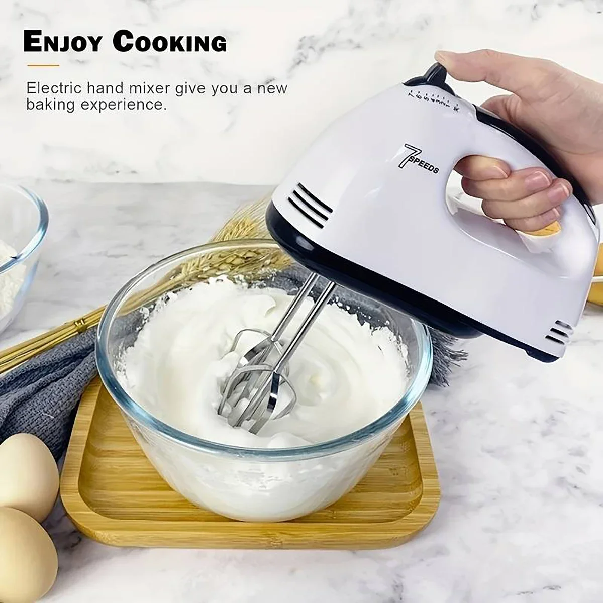 

Handheld Electric Egg Beater, Household Automatic Mixer, Handheld Food Cake Bread Baking Dough Mixer, 7-speed Cream Blender