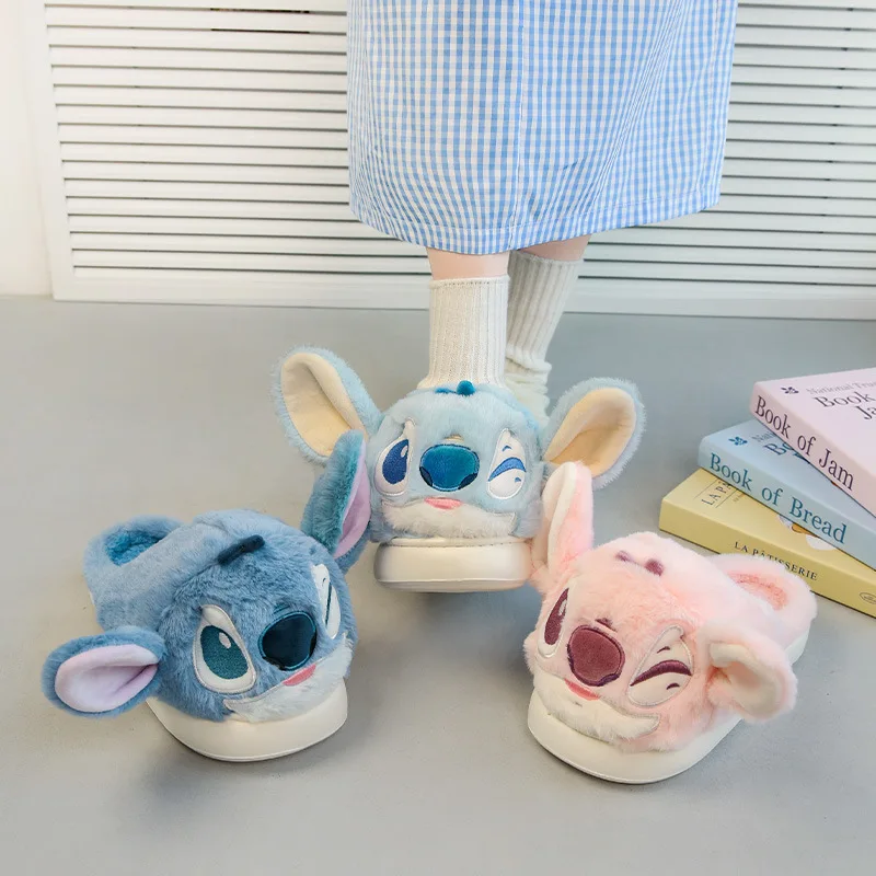 Disney dessin animé point mignon en peluche coton pantoufles épais chaud doux hiver maison intérieur pantoufles décontracté Anime périphérique chaussures cadeau