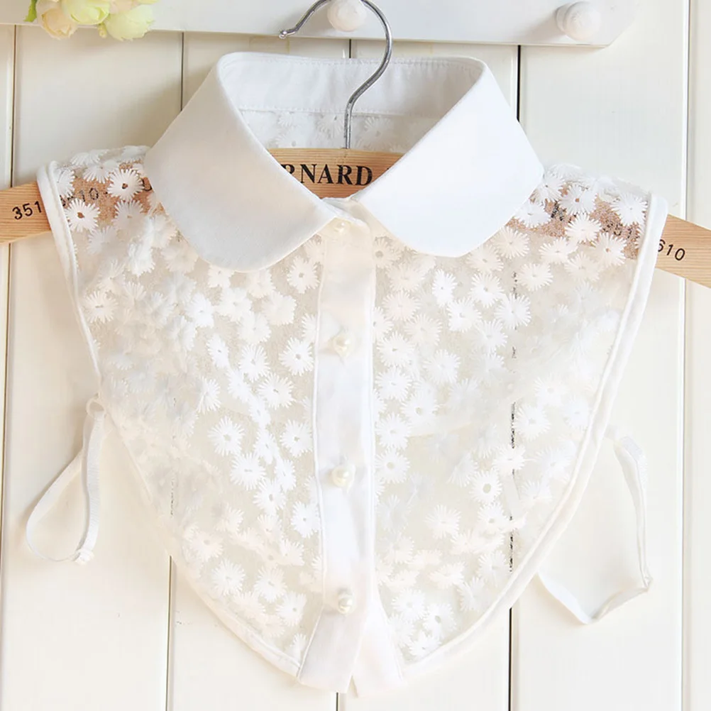 المرأة الدانتيل وهمية طوق انفصال الأزياء العنق التبعي الأبيض نصف قميص بلوزة طوق لأربعة