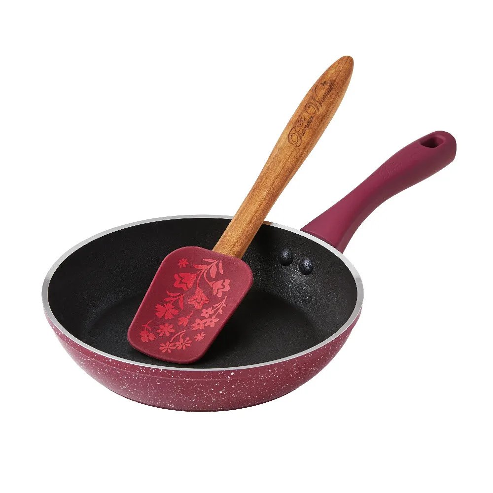 The Pioneer Woman Timeless Beauty Aluminum 8-Inch Frypan with Spatula, Merlot