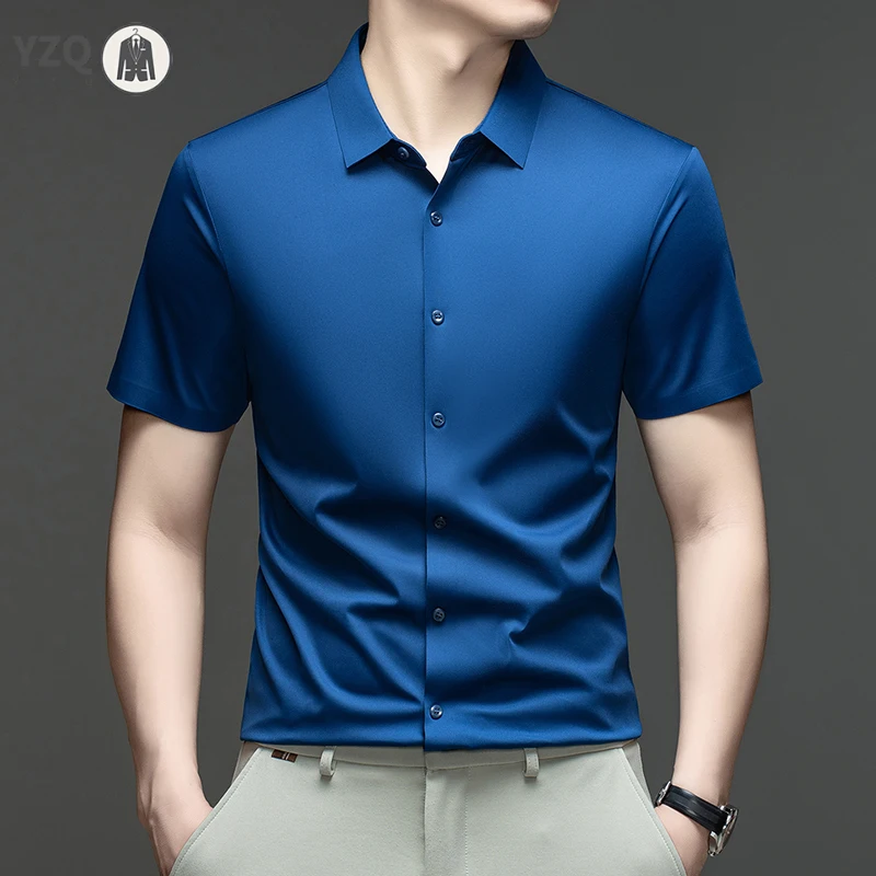 

Mens Everyday Shirt Short Sleeve Ice Silk MoistureWicking for Business Events