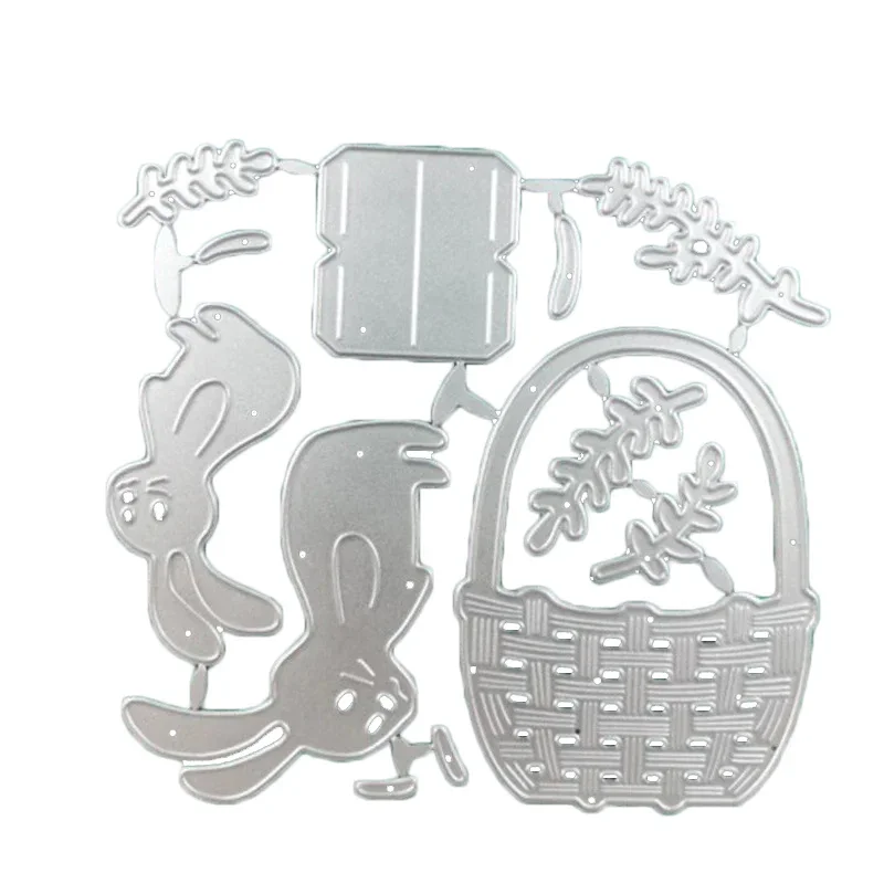 Cartoon Rabbit Flower Basket Frame 2024 New Arrivals Cutting Dies Metal Scrapbooking Decoration Embossed Photo Album Card