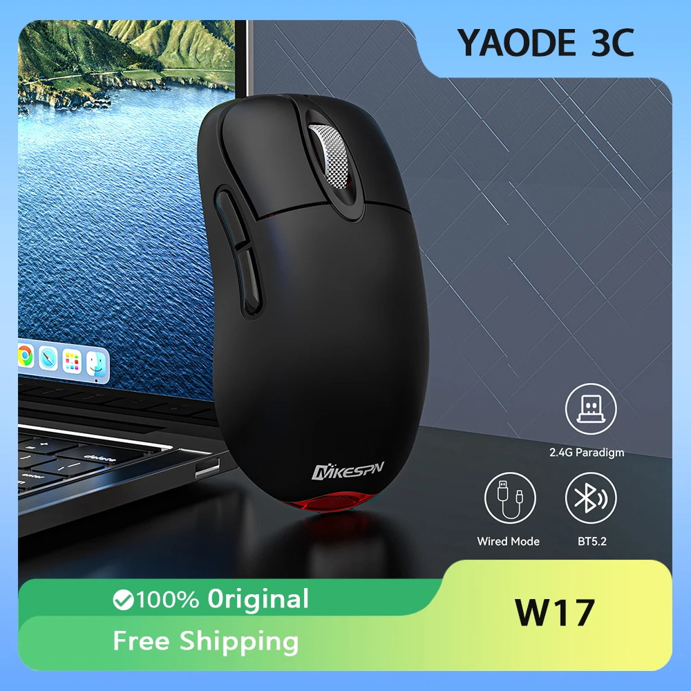 

MKESPN W17 Wireless Mouse 24000DPI Tri-mode Bluetooth 2.4G Wireless Macro RGB E-Sports Office Portable Gaming Accessories