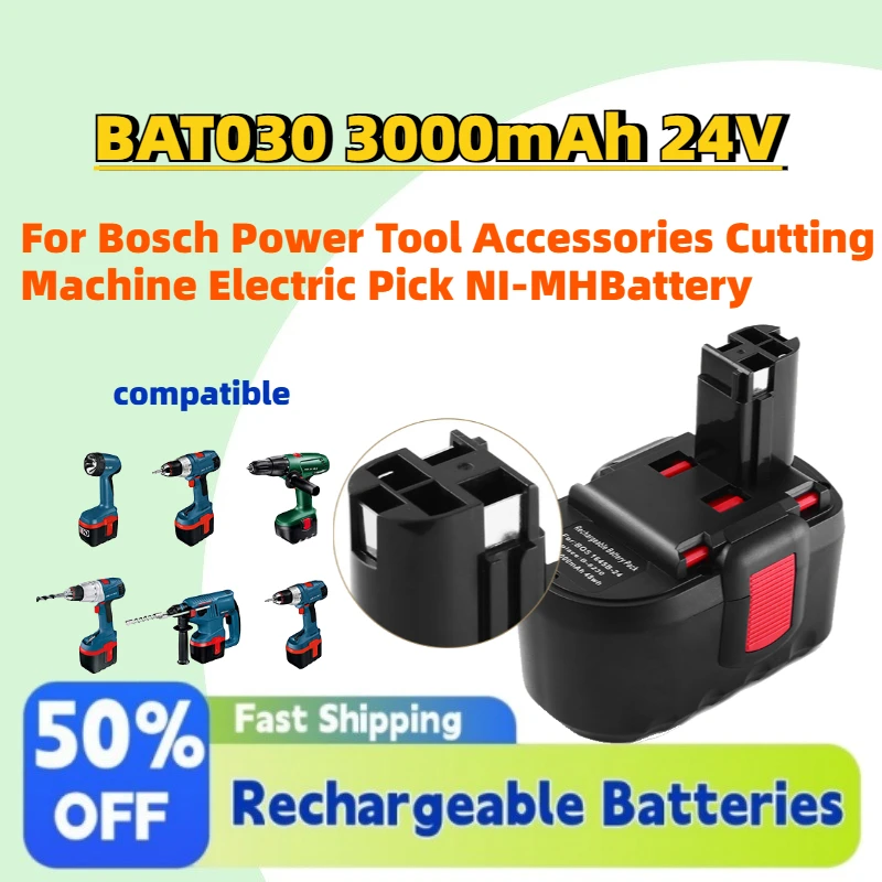 

In Stock BAT030 3000mAh 24V Rechargeable Battery for Bosch Power Tool Accessories Cutting Machine Electric Pick NI-MHBattery