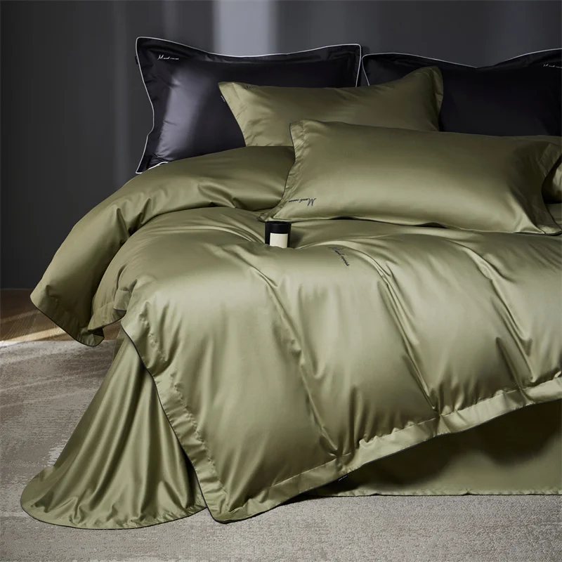 Luxury Bedding Set, 100% Cotton, Duvet Cover, Pillowcase, Twin, Super King Size Bed Linens, Black Smooth Bed Sheet Home Textile