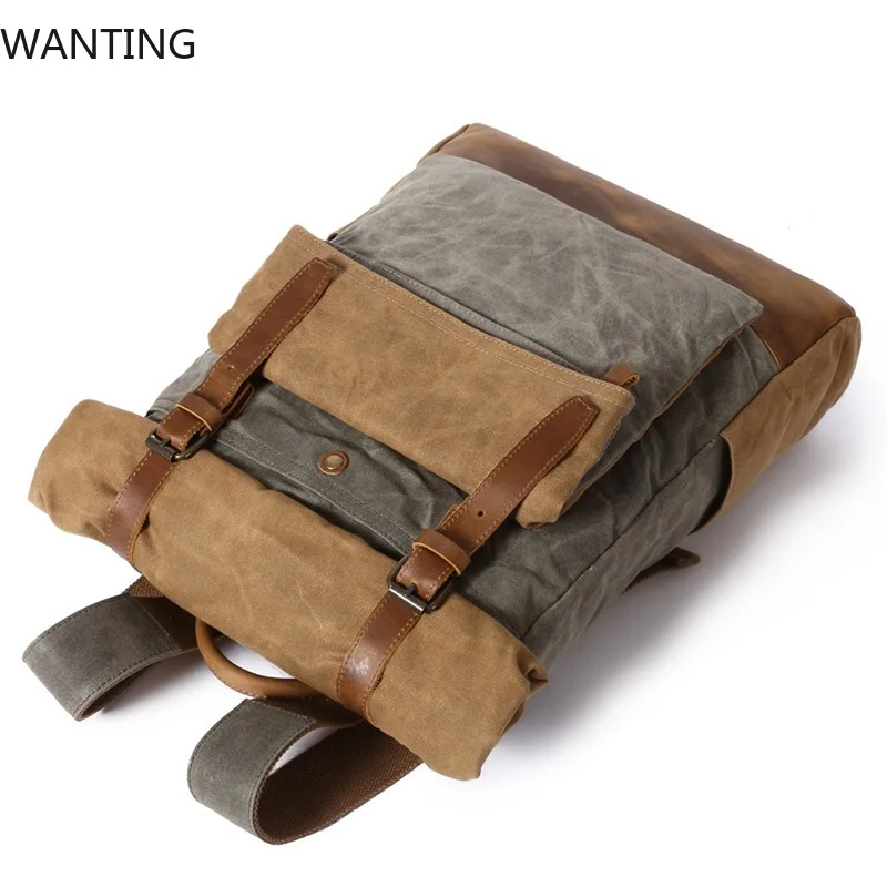 男性デイパックヴィンテージキャンバスバックパック革スクールバッグデザイナーカジュアルファッション防水トラベルバッグ男性バックパック Bagpack