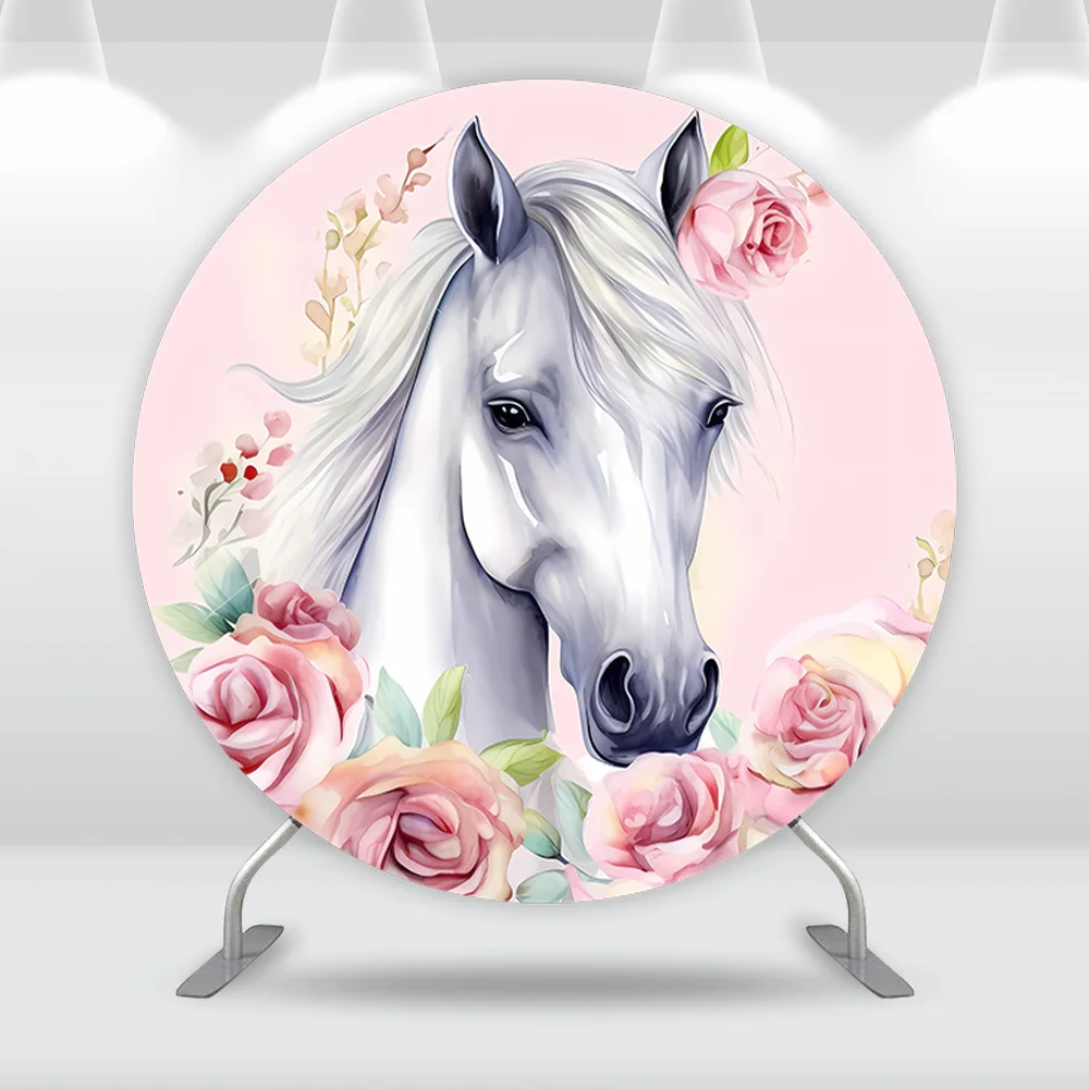 Western Party Decoration Boy Girls Birthday Round Backdrop Pink Horse Theme Baby Shower Circl Background Banner Cylinder Covers
