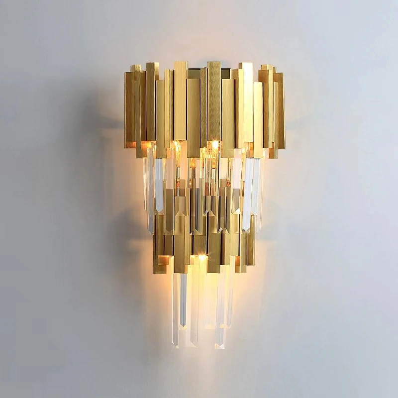 Original Design Hotel Project Wall Lamp Postmodern Style High-end Metal Decoration Crystal Strip Bedroom Wall Light