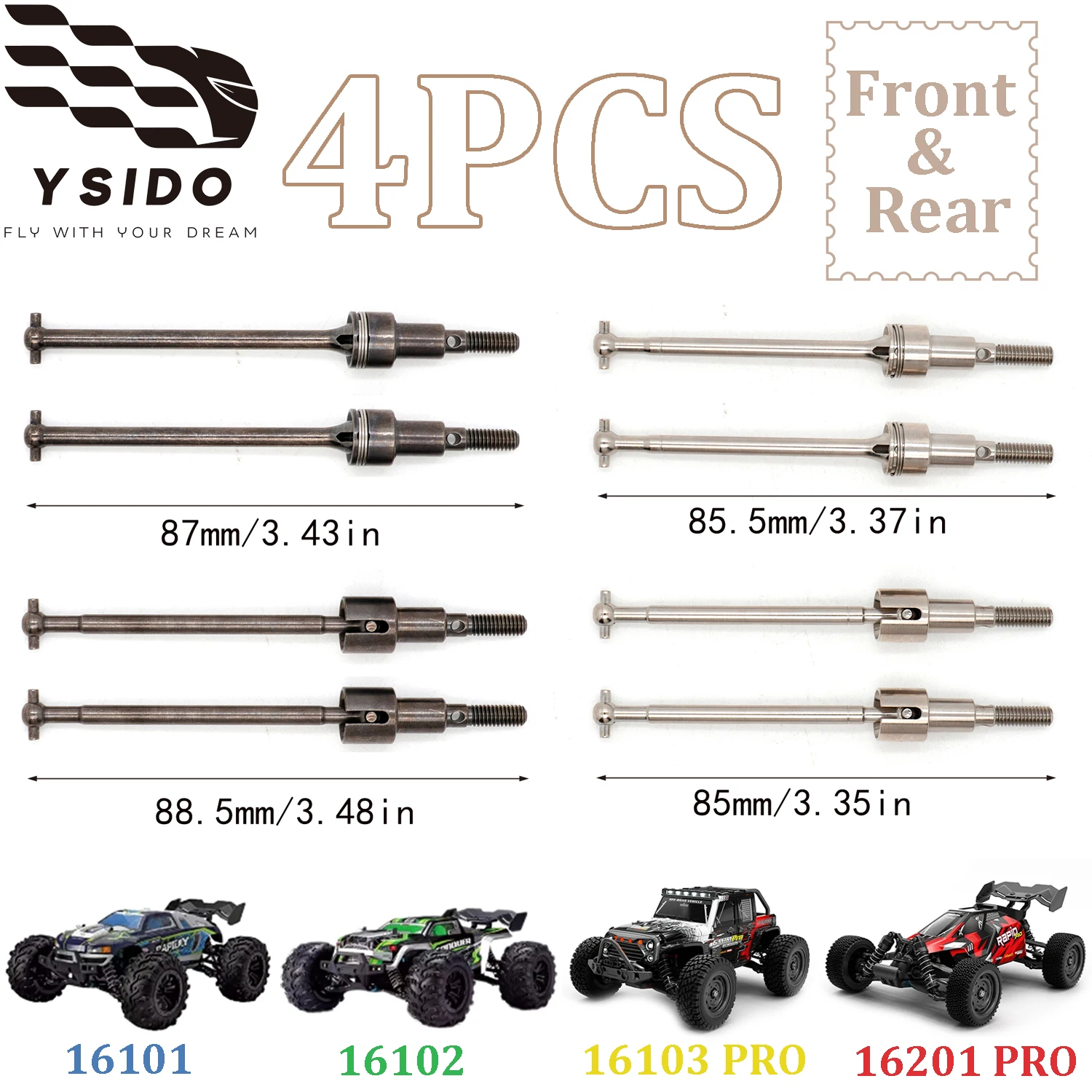 4pcs Front & Rear Metal Drive Shaft CVD Dogbone Kits for SCY 1/16 Brushed Brushless 16101 16102 16103 PRO 16201 PRO Car Parts