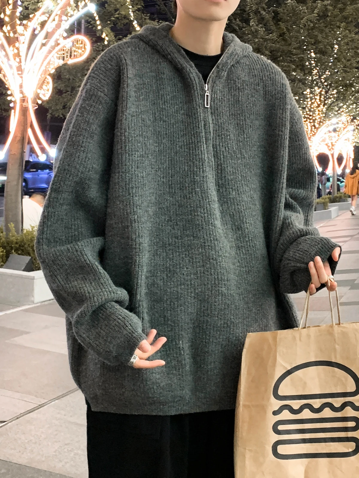 

Осенне-зимняя мужская толстовка с капюшоном на молнии, вязаная, в американском винтажном стиле, повседневная, молодежная, модная, брендовая