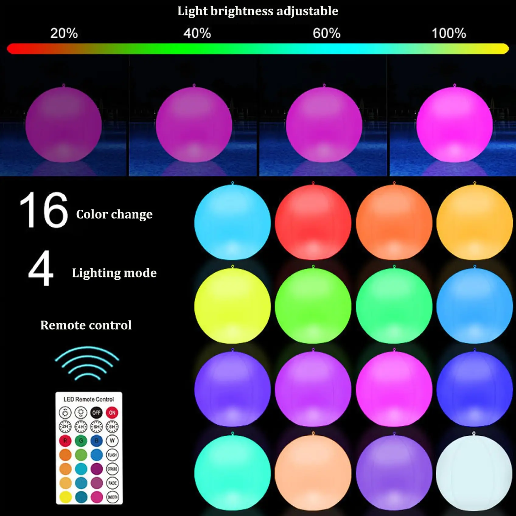 Floating Pool Light 13.4 Inch Solar Pond Lights 16 RGB Color Changing with Remote Control for Kids Light up Dimmable Ball Decor