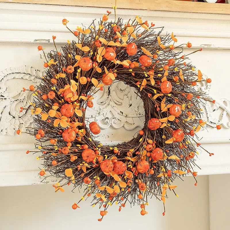 

Harvest Festival Wreath Fall Wreaths for Thanksgiving Day Door Wreaths with pumpkin golden leaves christmas decorations Autumn