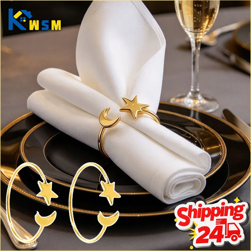 1-30PCS Moon Star Napkin Ring Holder for Holiday Table Setting Dining Wedding Banquet Home Decor Christmas Thanksgiving Gift