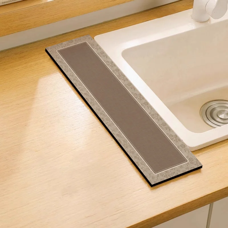 VIKAMA Faucet Sink Pad Water Absorbing Quick Drying Tabletop Pad Modern Striped Geometric Printed Bathroom Sink Home Decoration