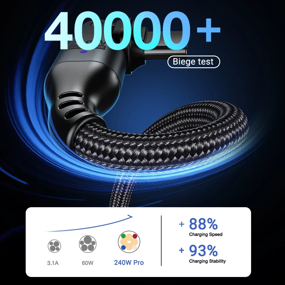 AUFU USB-C zu Typ-C Handy-Datenkabel 240W 5A Schnellladekabel für Samsung OPPO MacBook Laptop 180-Grad-Typ-C-Kabel 3M – Detail 7