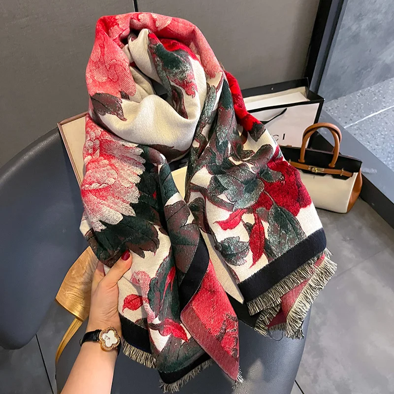 New Cashmere Scarf Women Design Thick Blanket Pashmina Warm Shawl Wrap Neckerchief Female Plaid Bufanda Winter Bandana