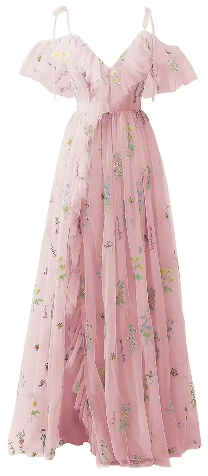 Personalizado exquisito Sling Floral vestido de graduación sin espalda Cruz encaje hasta dulce bordado vestidos de noche elegante volantes malla larga Ve