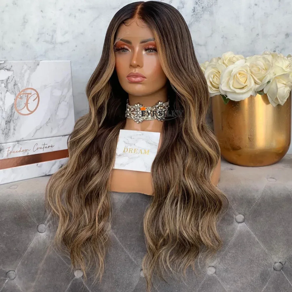 Ombre Body Wave Lace Front Wigs Preplucked 200 Density Ash Brown 360 Full Lace Wig Human Hair Brazilian Remy Hair Brown Wig