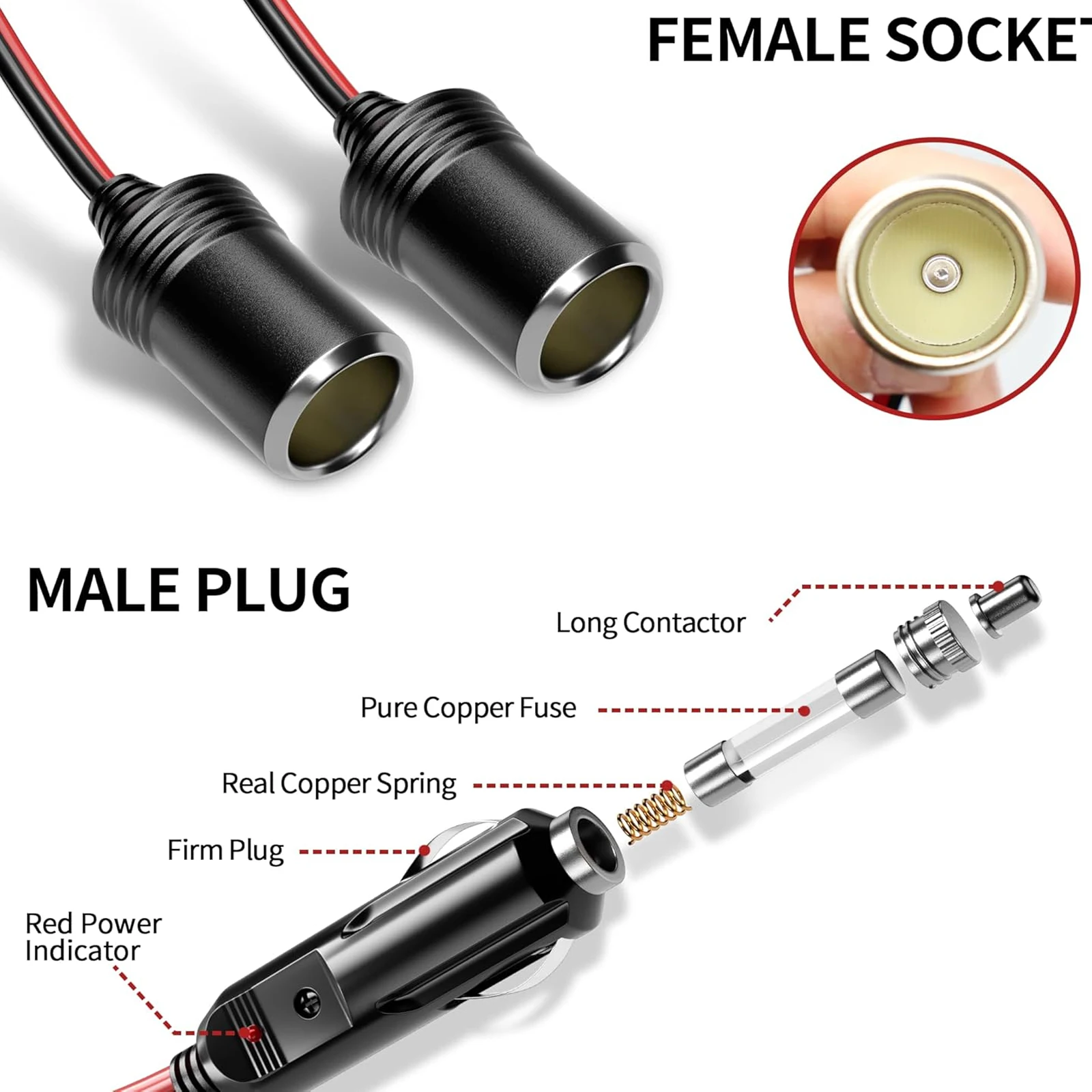 Adattatori per cavi di prolunga per splitter per accendisigari da 3,6 M da 1 a 2 12 V/24 V