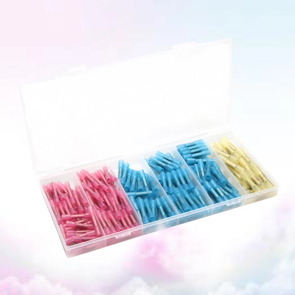 

200 pcs Heat Shrink Tubing Blue Connectors Yellow Tube Flat Terminals Insulated Crimp Waterproof Wiring Harness