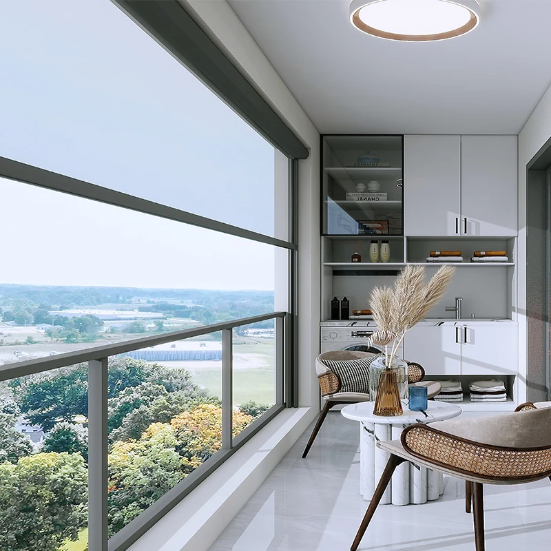 

Modern Outdoor Waterproof Zipper Roller Blind Electric Zip Track Curtain for Shade Room Darkening Built-in Installation