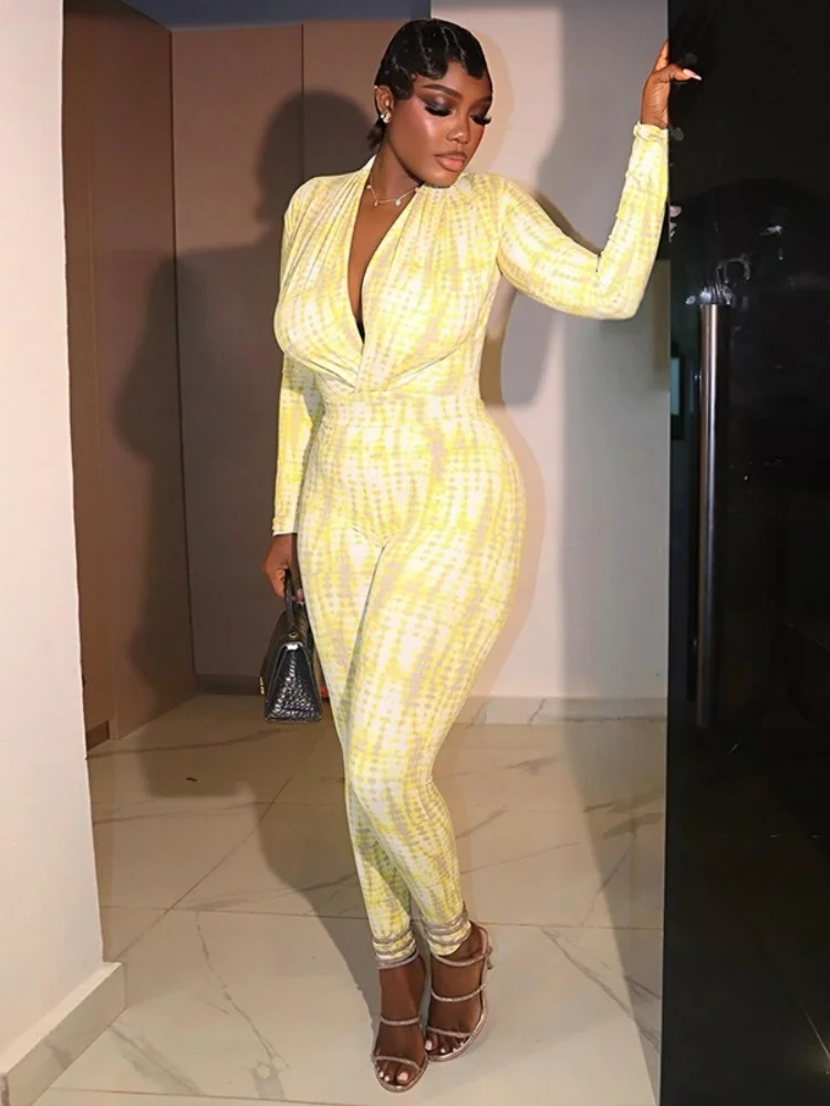 

Wmstar Jumpsuits Women Wholesale Casual Rative Long Sleeved One Piece V Neck Suitable Various Occasions Multi Color Design