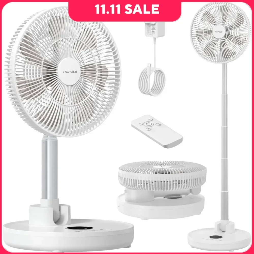 

Portable Fan, Rechargeable Battery Operated Quiet Height Adjustable Floor Fan with Remote Timer, Foldaway Desk Fan