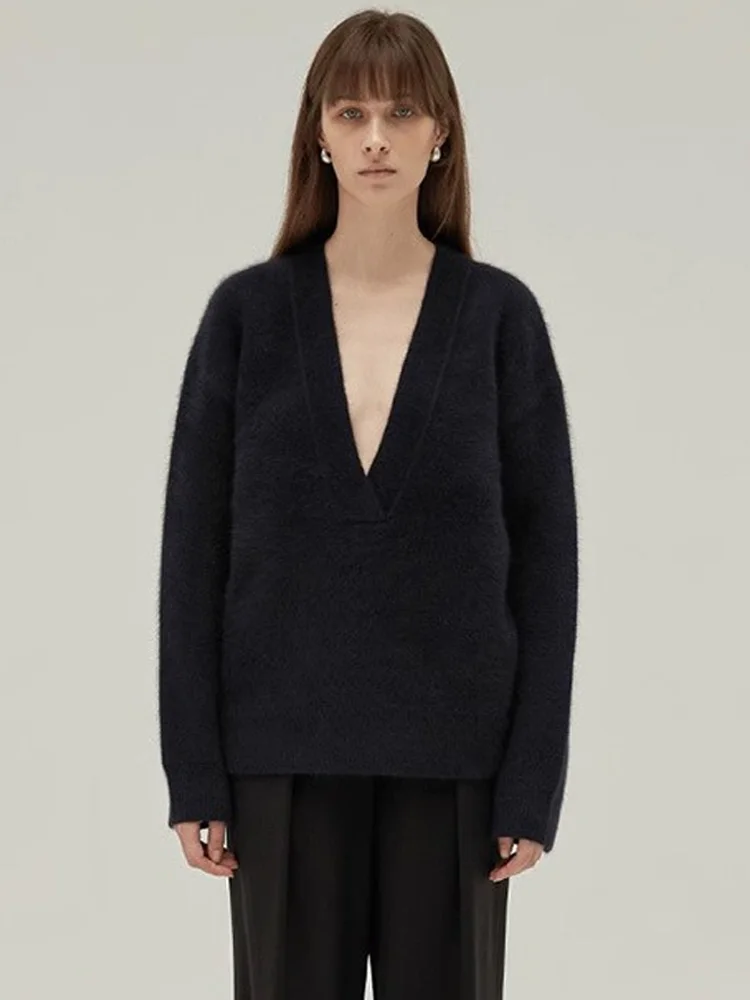 

Женский шерстяной вязаный топ Moia с длинным рукавом, свободного кроя, удобный, в простом стиле, весна 2026, новая корейская версия, с V-образным вырезом