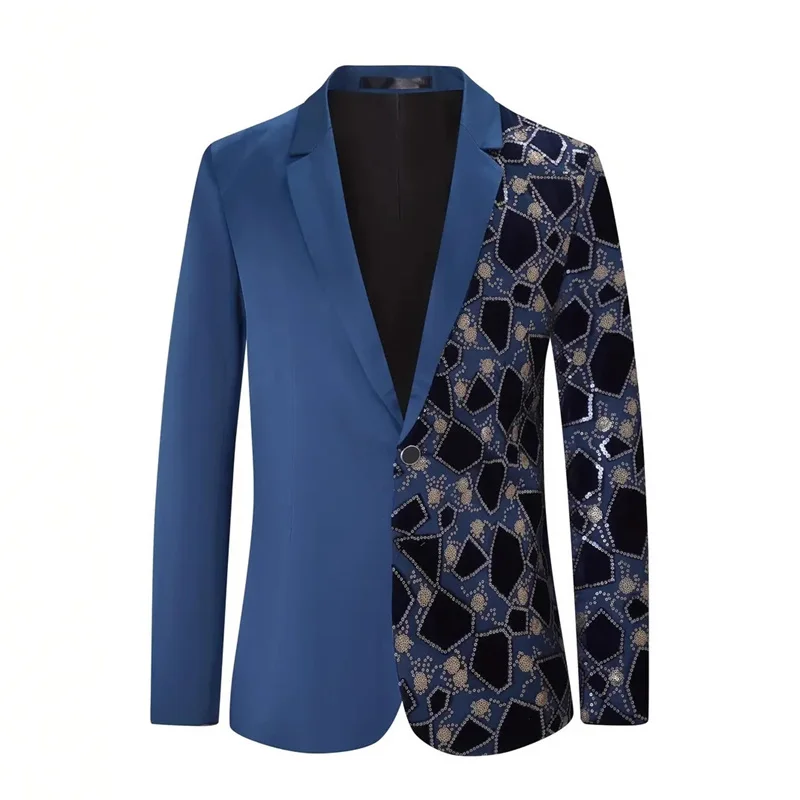 جديد الرجال المرقعة الترتر العروس زر واحد سترة الأزرق/الأخضر المألوف أوم الزفاف مأدبة فستان الحفلات الحلل معاطف