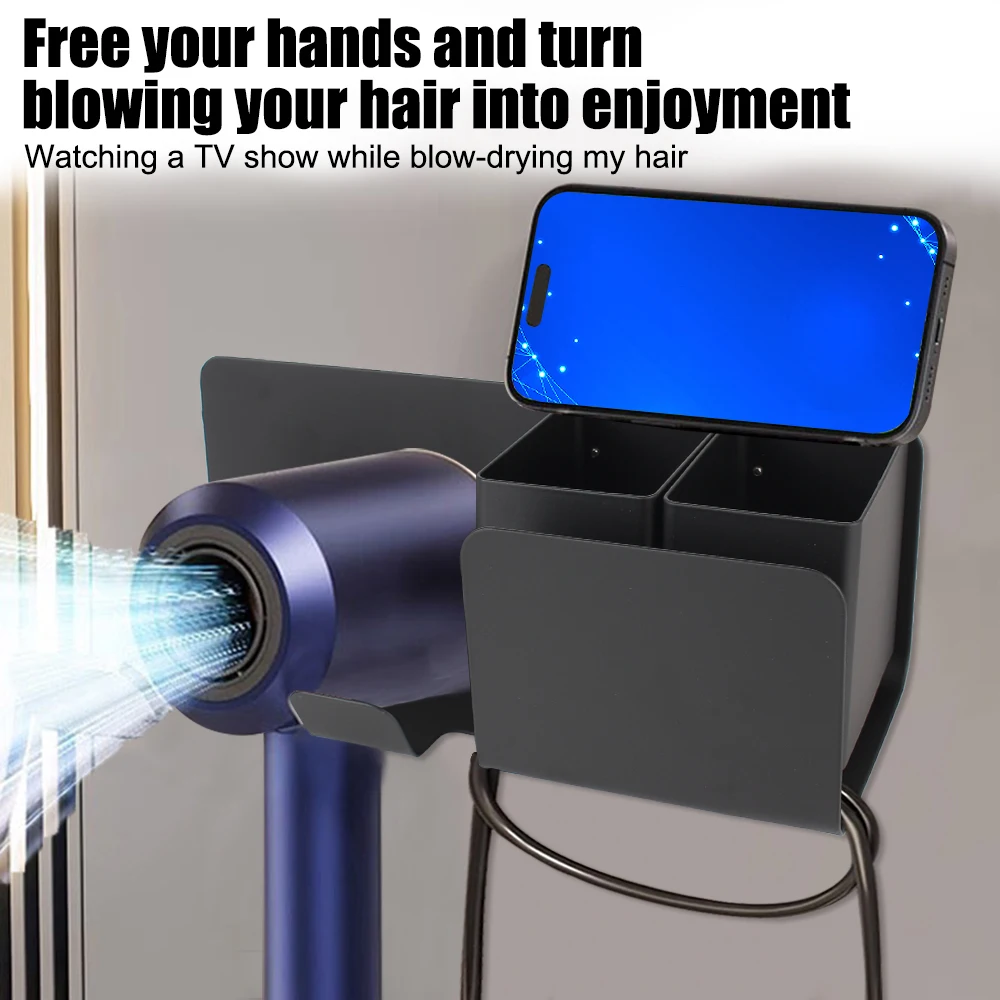 Wall Mounted Hairdryer And Straightener Holder Multifunctional Storage Shelves Hair Dryer Organizer Rack Storage Rack Aluminum