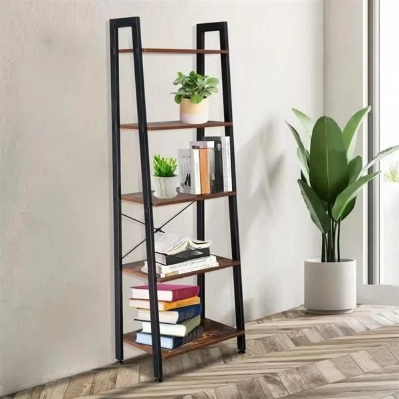 Retro five-layer industrial grade ladder rack, storage rack, bookshelf, suitable for office, bathroom, living room