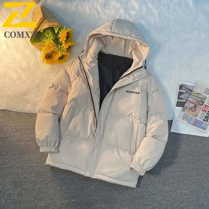 Men's Parka Coat 2025 Letter Print Warm Slim Outdoor Skiing Jacket Winter Windproof Travel Snow Hooded Trendy Bread Jacket