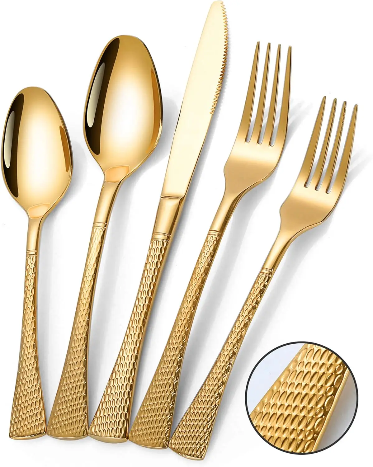 

20-Piece Stainless Steel Flatware Set for 4, Modern Hammered Design, Dishwasher Safe